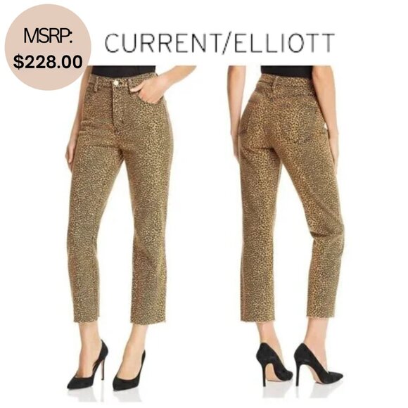 NWT Current/Elliott Women's Yellow The High Waist Leopard Skinny Crop Jeans - Picture 1 of 14